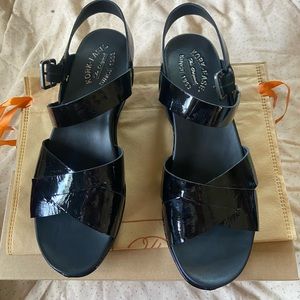 Kork-Ease black patent leather sandals